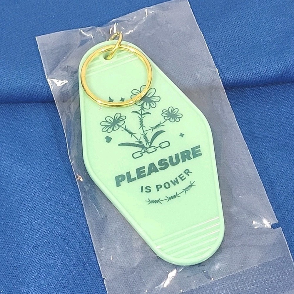 Pleasure Is Power Retro Motel Key Tag Keychain Light Blue Advertising Sealed